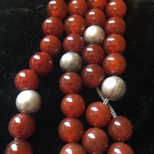 Red agate with silver bead Opa beads necklace